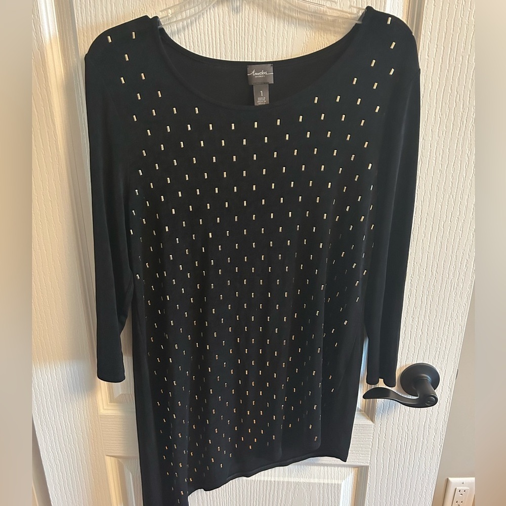 Elegant Black Long Sleeve Top with Gold Accents
